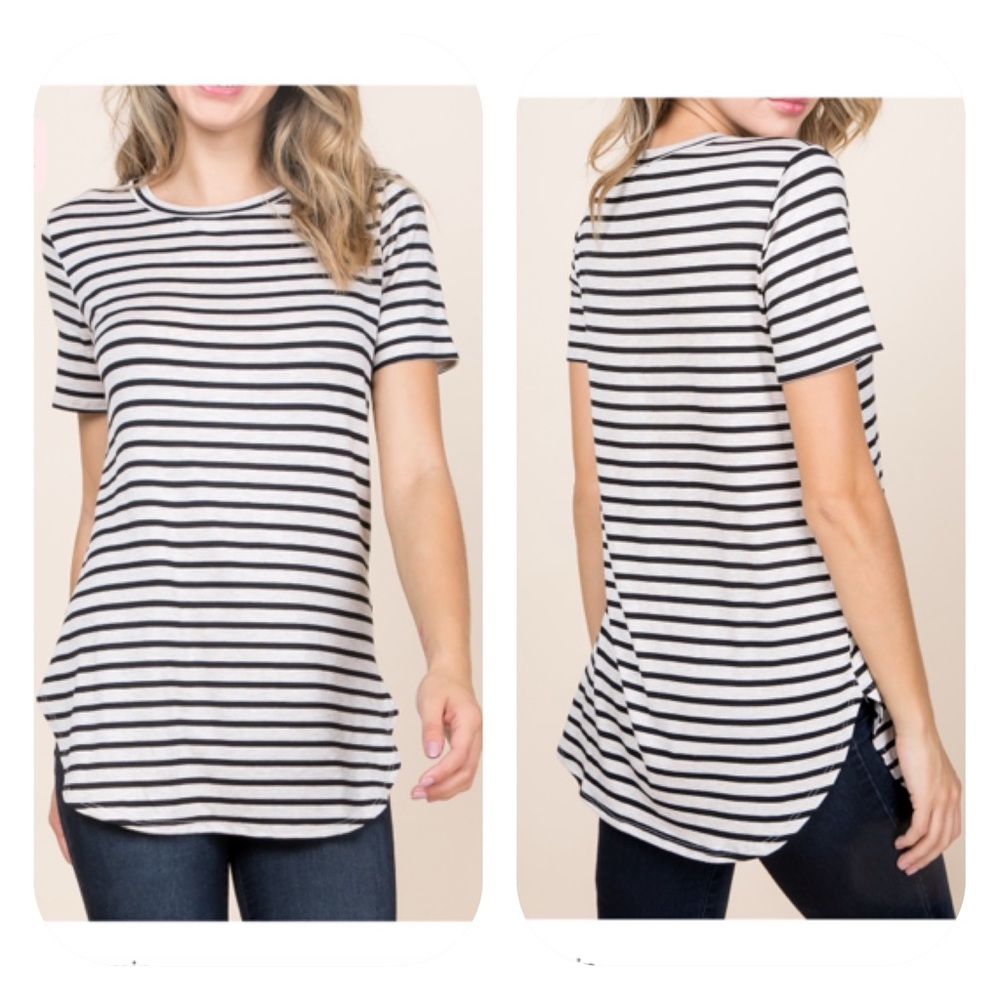 A.gain Oatmeal Black Stripe Tunic Tee XL 2X 3X